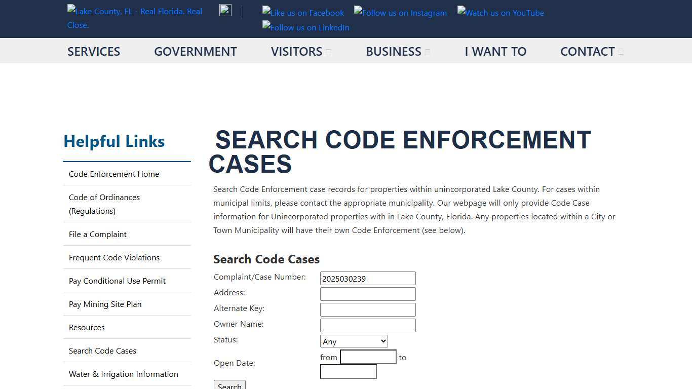 Search Code Enforcement Cases